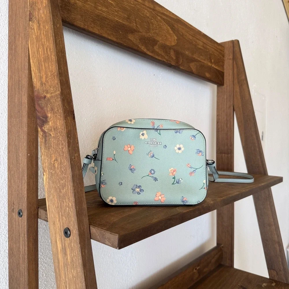 Coach C8699 Mystical Floral Print Mini Camera Crossbody Bag Light‎ Teal
